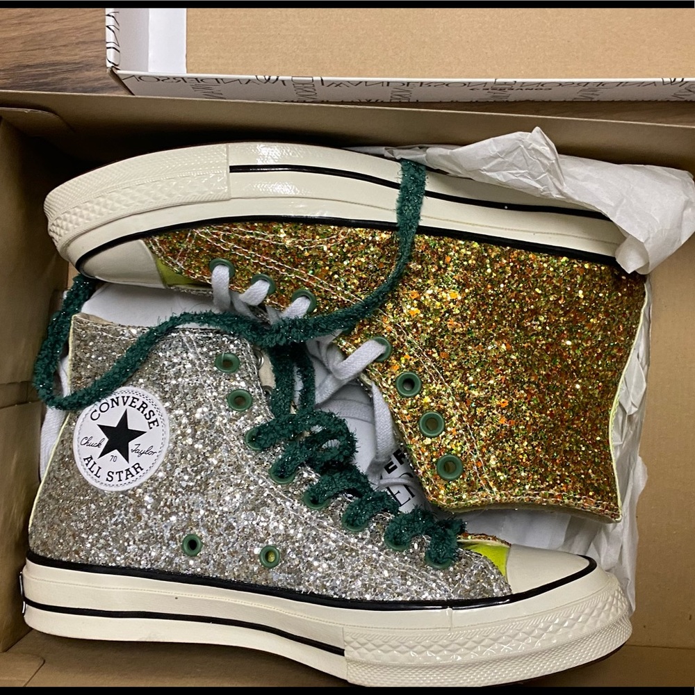 JW Anderson Gold and Silver Converse Edition Glitter Chuck 70 High Sneakers